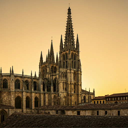 Silueta de la Catedral de Burgos con estética de heladería artesanal
